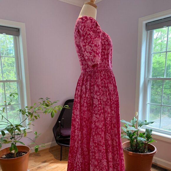 Vintage pink floral Laura Ashley piped bodice SS dress, US8 - Picture 5 of 5